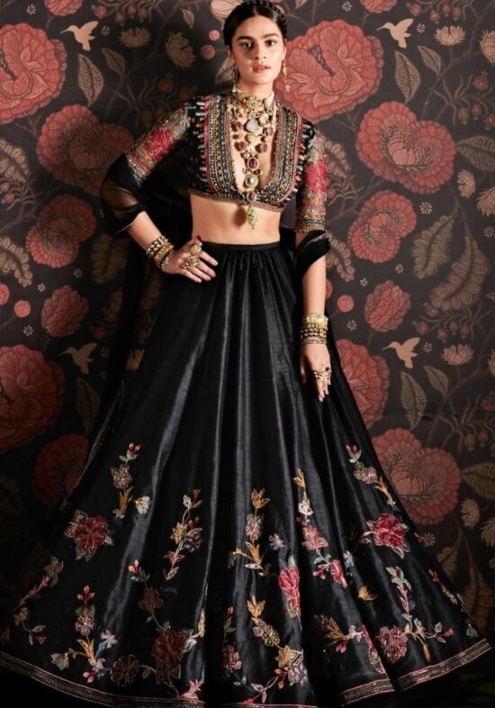 Coal Black Handcrafted Lehenga