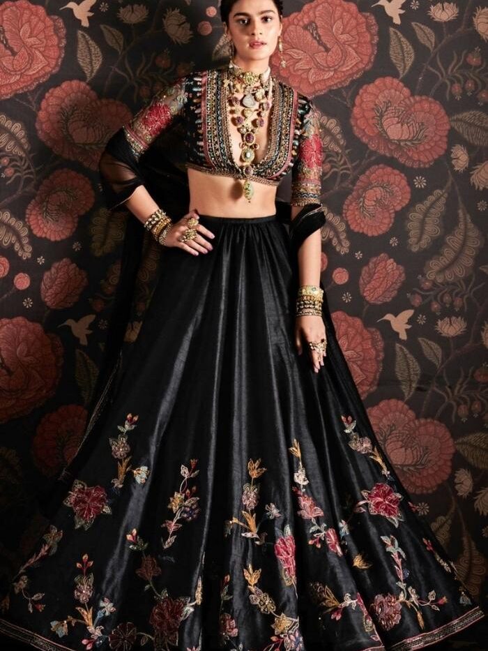 Coal Black Handcrafted Lehenga