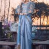 Embroidered Blue Satin Saree
