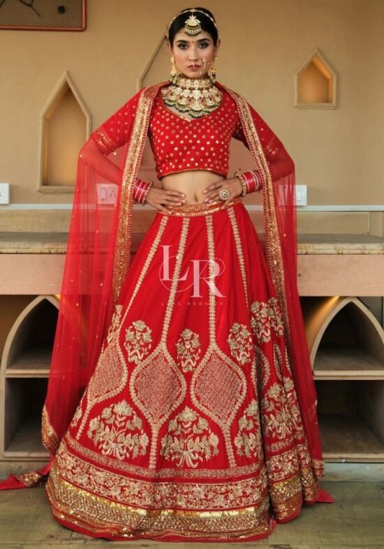 Red Silk Emrboidered Bridal Lehenga