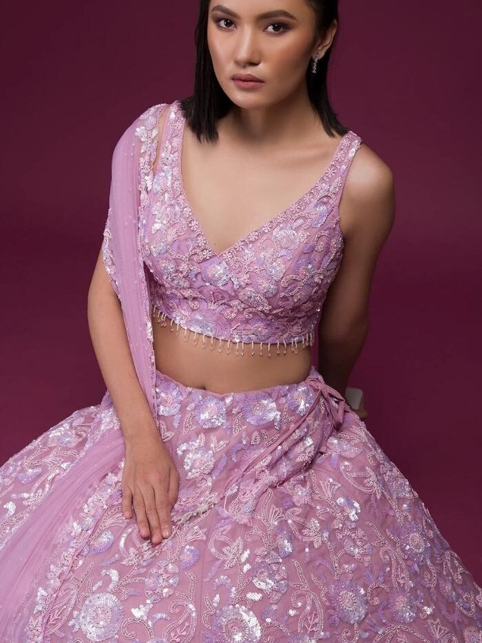 Embroidered Baby Pink Organza Lehenga Choli