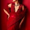 Embroidered Red Draped Saree