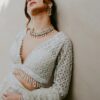 Raw Silk Embroidered White Saree With Net Blouse
