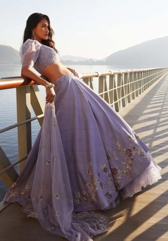 Lavender Embroidered Silk Lehenga