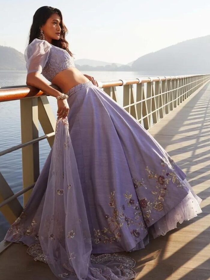 Lavender Embroidered Silk Lehenga