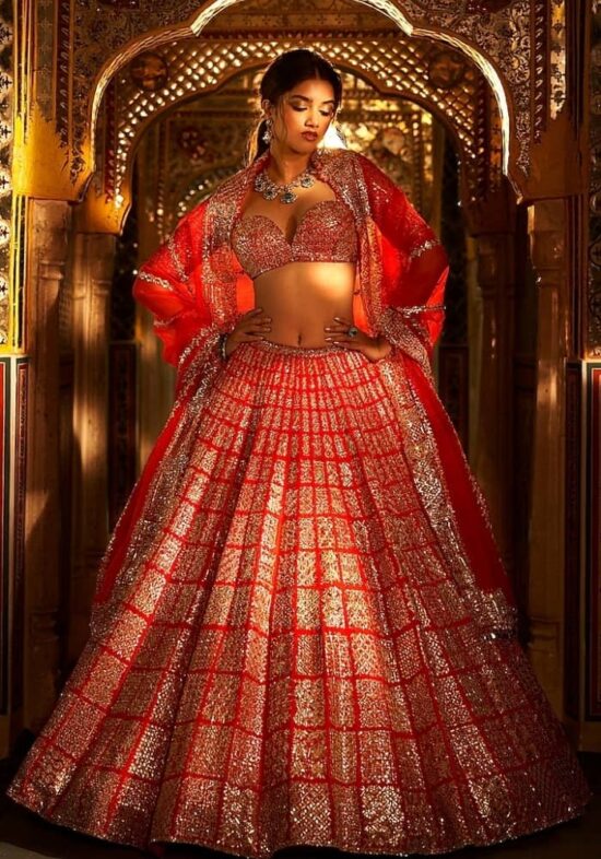 Ruby Red Hand Embroidered Bridal Lehenga Choli