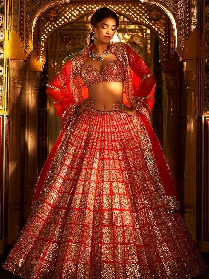 Ruby Red Hand Embroidered Bridal Lehenga Choli Luxe Regalia