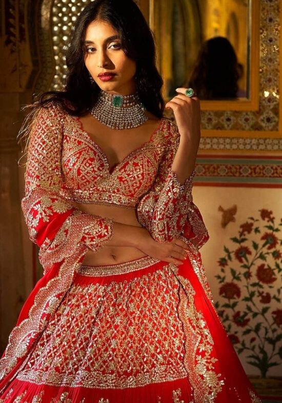 Ruby Red Hand Embroidered Bridal Lehenga Choli