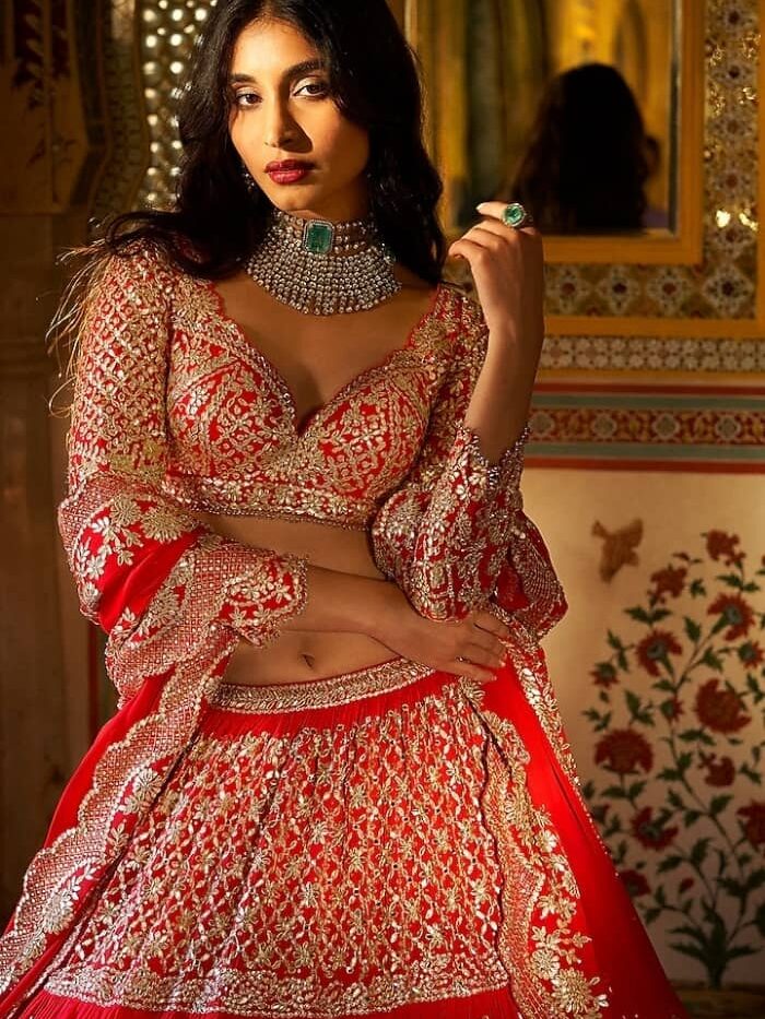 Ruby Red Hand Embroidered Bridal Lehenga Choli